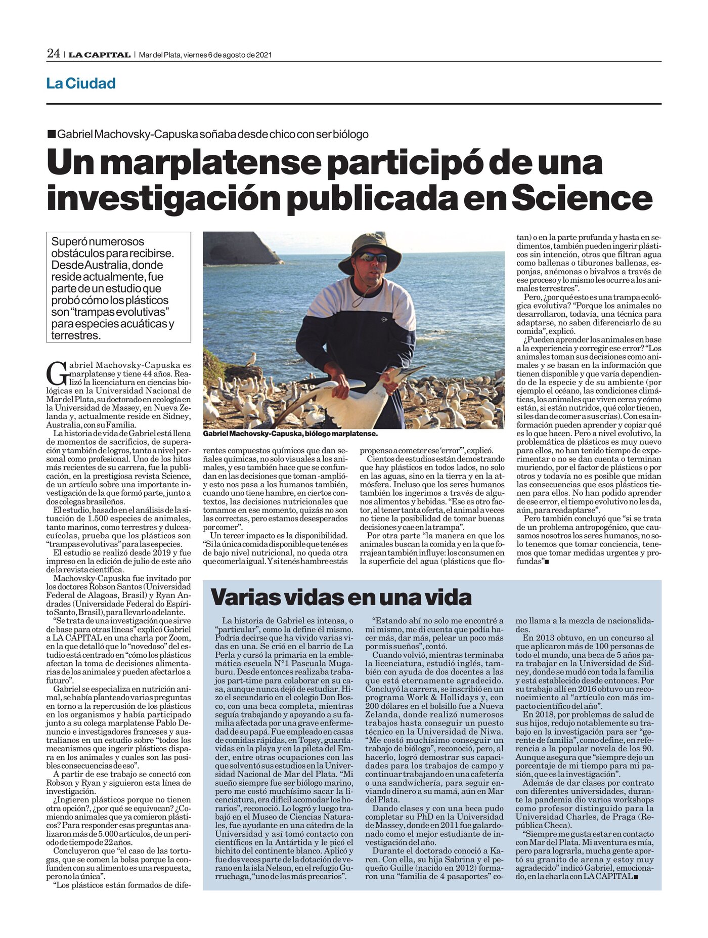 La Capital (Mar del Plata), p.24. “Un marplatense participó de una investigación publicada en Science”, 6 August 2021